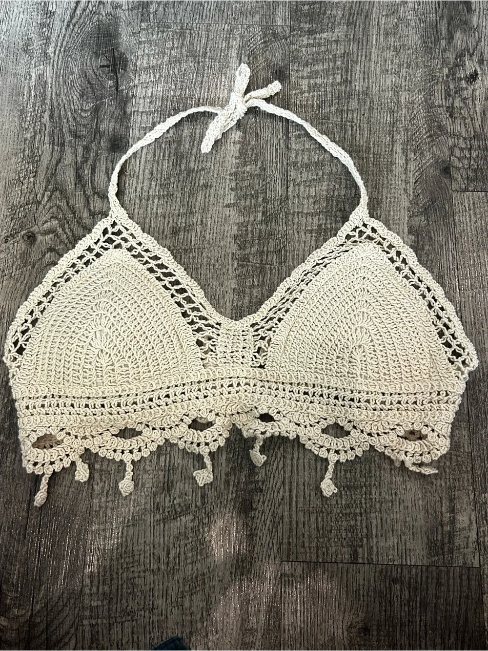Crochet Bralette Halter Top in Tan